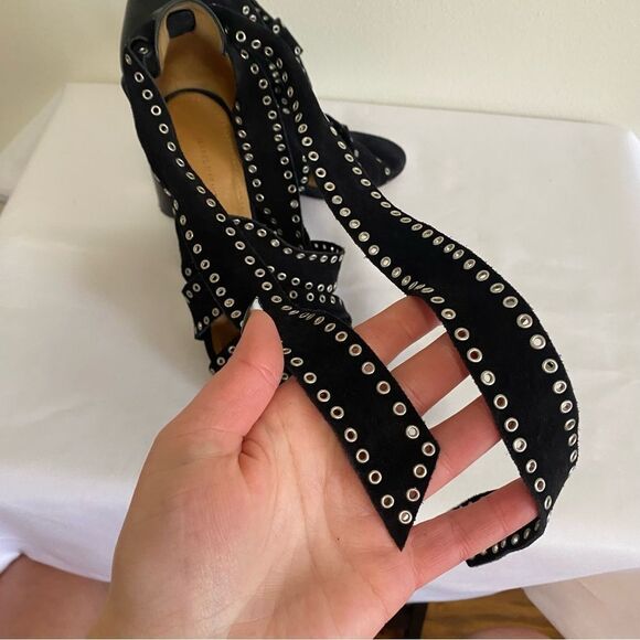 ISABEL MARANT Aydan Black Suede Eyelet Wrap Around Sandals Heels - Picture 7 of 11